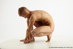 Nude Man White Standing poses - ALL Slim Short Blond Standing poses - knee-bend Realistic